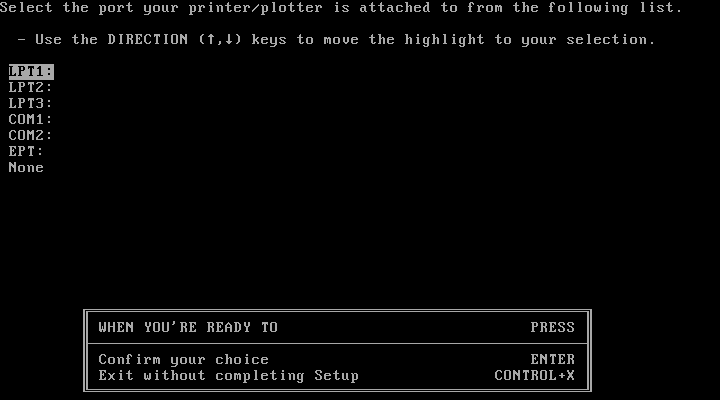 Windows 2.03 SETUP printer port