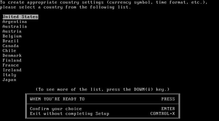 Windows 2.03 SETUP country