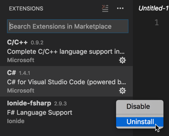 Uninstall C# Extension