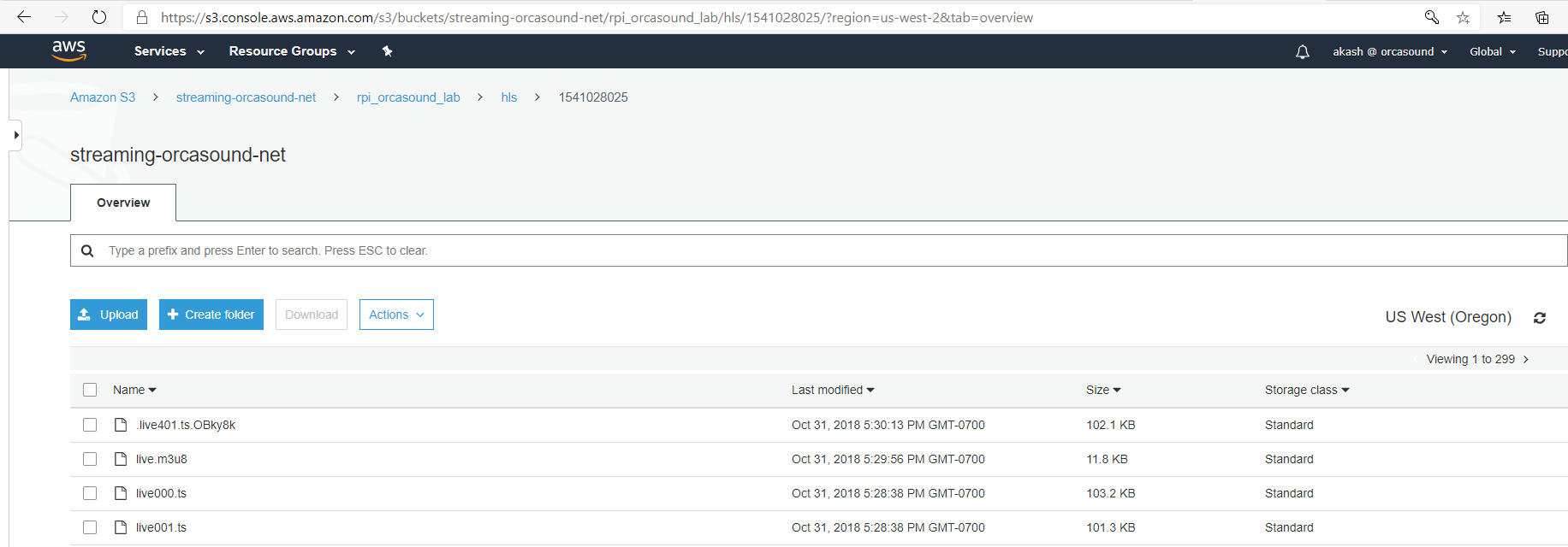 screenshot of orcasound s3 page showing prefix heirarchy