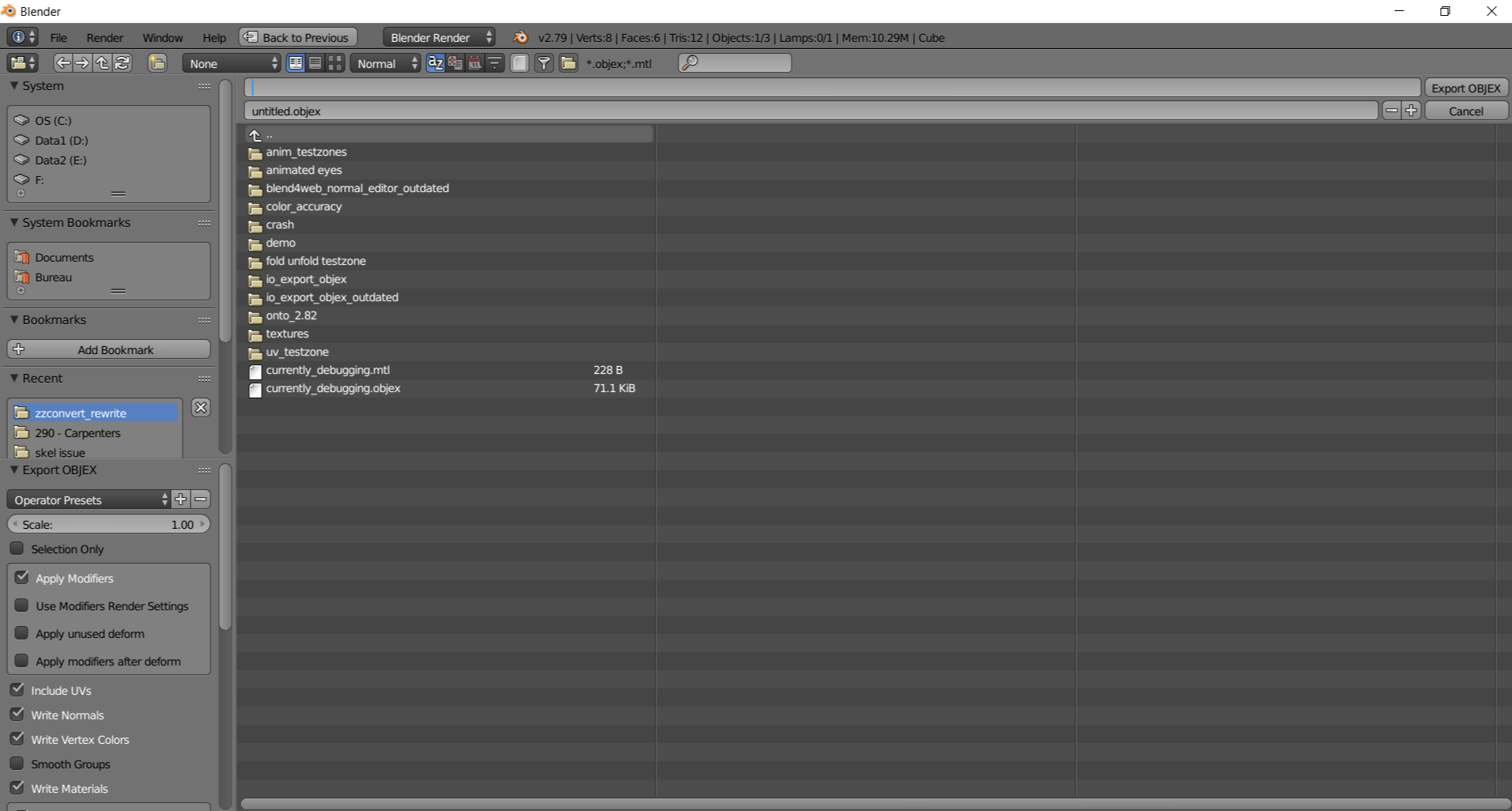 objex2 export operator ui