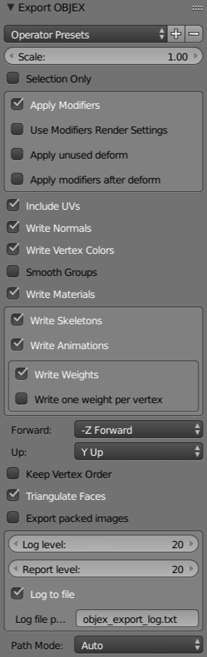 default export options